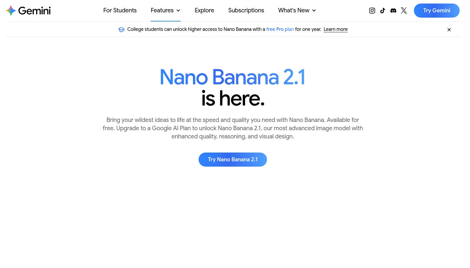 Gemini's Nano Banana image generation page