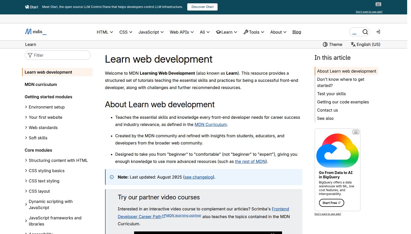 MDN Learn web development curriculum