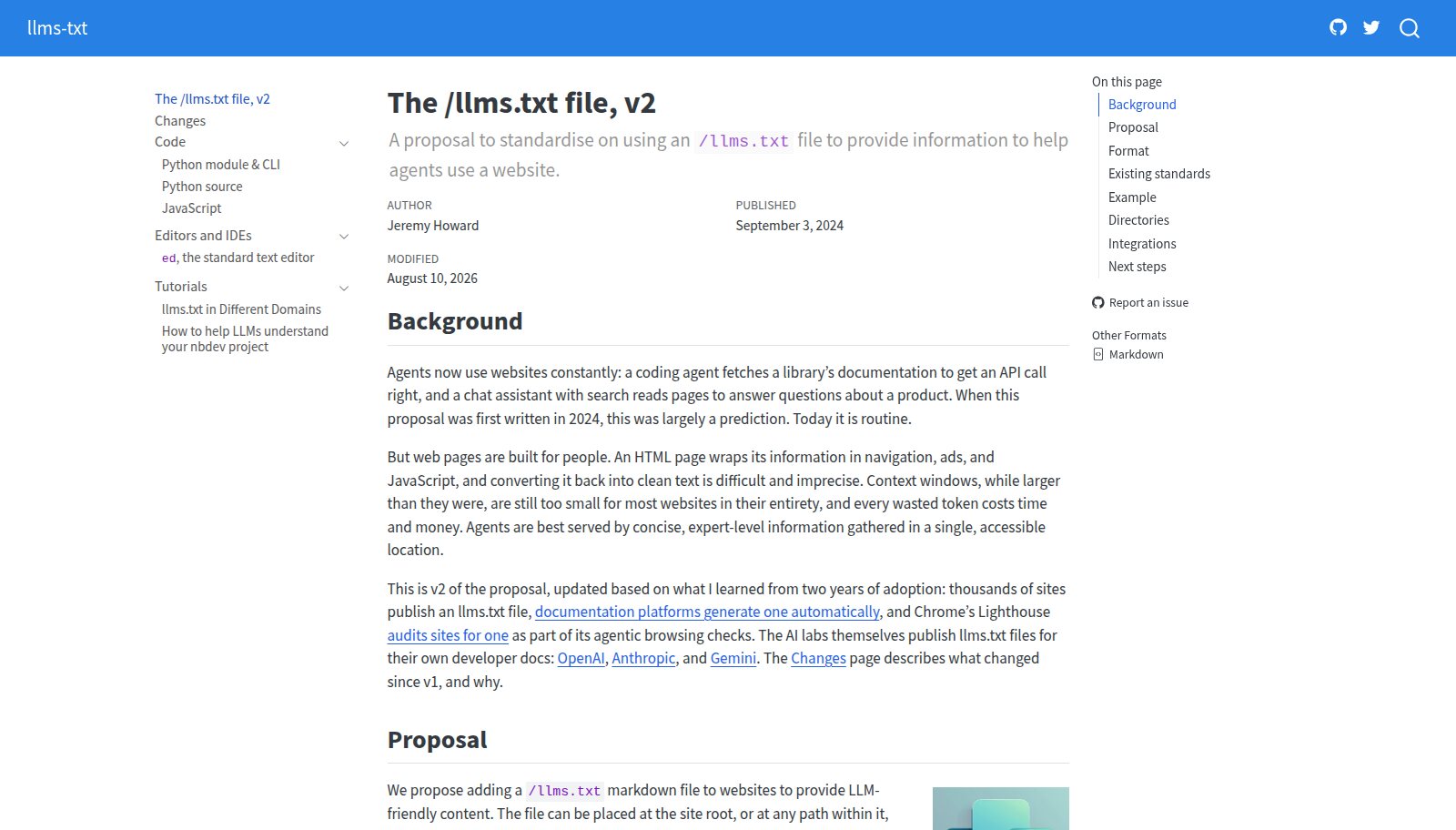 The llms.txt v2 proposal page