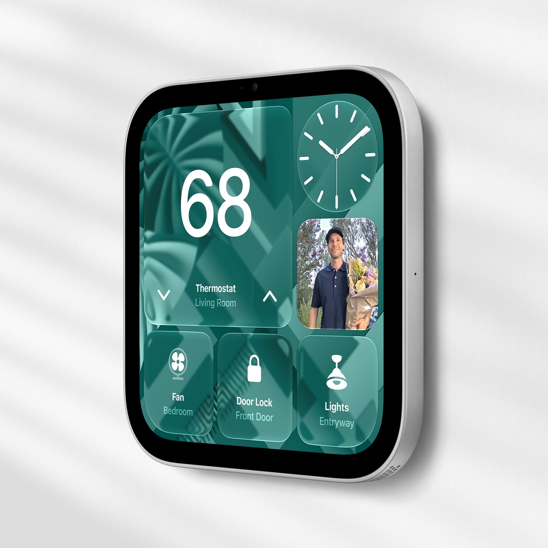 The wall-mounted HomeView on a kitchen wall