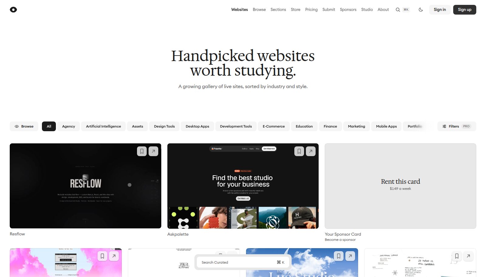 Curated gallery of hand-picked websites filtered by industry